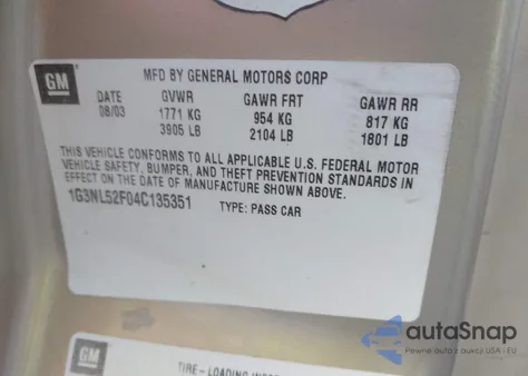 2004 Oldsmobile Alero Gl1 from USA, damaged, VIN 1G3NL52F04C135351